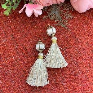 Vanessa Mooney x FP White & Gold Tassel Earrings